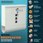 Buzón MONZANA® con Cerradura Cruzada, Cilindro de Cobre, Tapa Giratoria, 31x10x34 cm, Ventana de Visualización, Placa de Identificación, Compartimento para Periódicos, Fácil Instalación, Acero Aleado, 2 Llaves, Caja de Correo