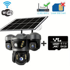 Cámara solar con WiFi V380 PRO de 3 lentes, 1080P, resistente al agua, HD, para exteriores, CCTV, visión nocturna, audio bidireccional, cámara de red con seguimiento de movimiento, cámara PTZ, seguimiento automático, alarma y visión nocturna en color, rot