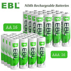 EBL ofrece un juego de 32 pilas Nimh recargables, que incluye 16 pilas AA con una capacidad de 2800 mAh y 16 pilas AAA con una capacidad de 1100 mAh