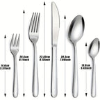 Juego de 30 piezas de cubertería de acero inoxidable plateado para 6 personas. Vajilla de alta calidad con cuchillos, tenedores y cucharas. Juego de cubertería para hotel, fiesta, boda, hogar, cocina, restaurante, exterior. Muy pulido, mango ergonómico. L