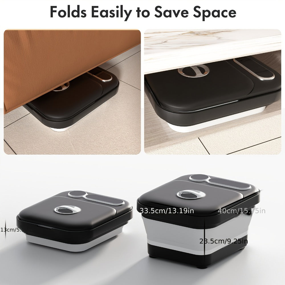 Baño de pies plegable automático con calefacción, con calentador y controlador de temperatura, con seis rodillos de masaje, kit de pedicura para pies, función de burbujas, la mejor opción de regalo para familiares y amigos en las fiestas