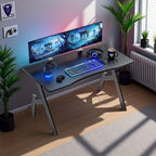 Mesa de trabajo para oficina, estaciones de trabajo para ordenador, escritorio de juego para ordenador en forma de A, estaciones de trabajo para escritorio de oficina con superficie de fibra de carbono, mesa de PC resistente para juegos y oficina, negro,