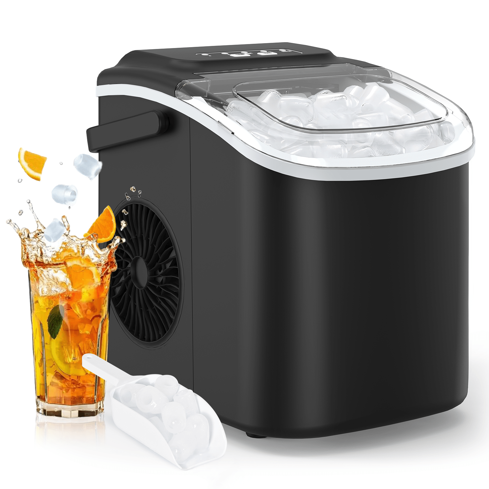 Máquina de cubitos de hielo LEENON, productora de cubitos de hielo de 12 kg, 8 cubitos listos en 6 minutos, máquina de cubitos de hielo negra con asa portátil, 12 kg/24 H, máquinas de cubitos de hielo autolimpiables