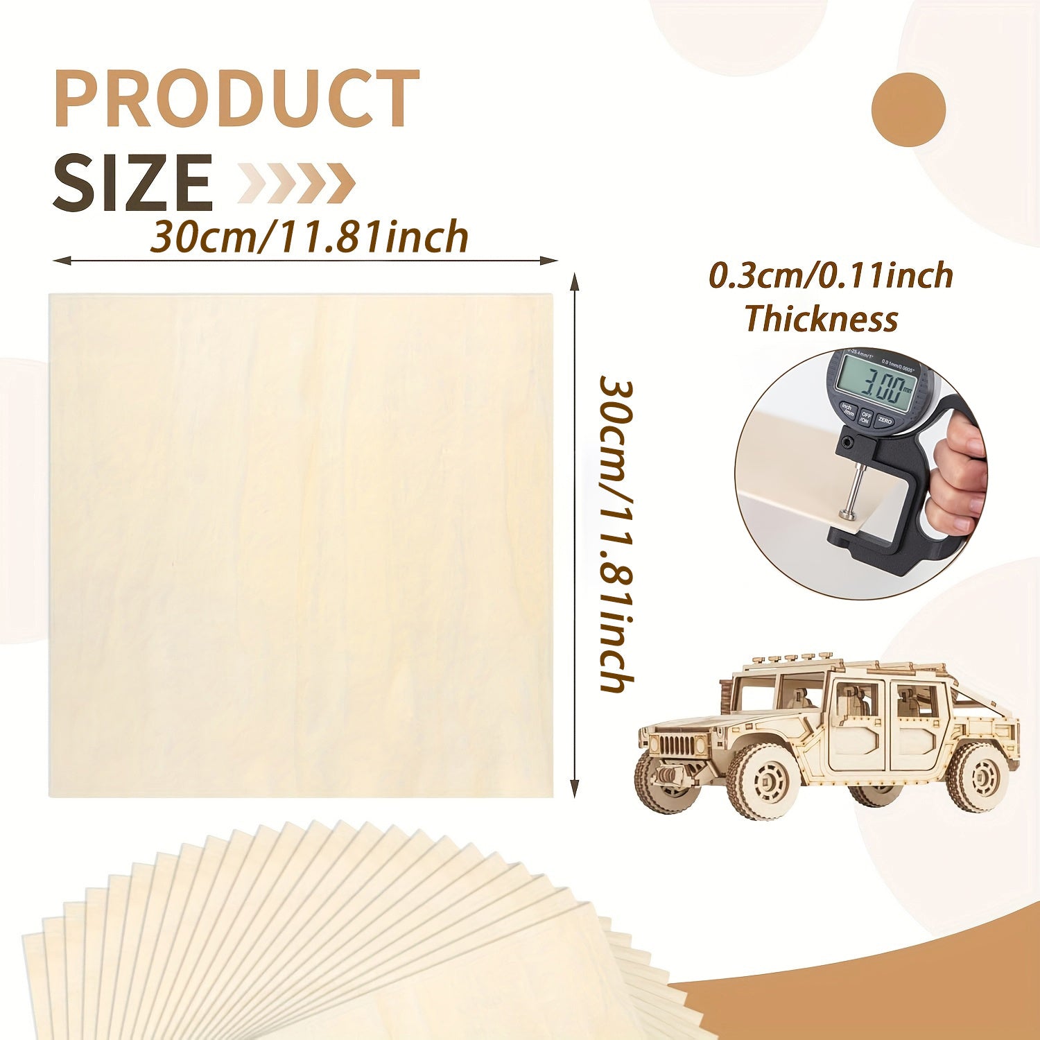 15/29/90 piezas de contrachapado de abedul - TOCOME 300×300×3mm Panel de madera para manualidades de alta calidad, contrachapado sin acabar con veta de madera natural y superficie lisa. Tablero de abedul de 3mm apto para grabado láser, corte CNC, talla de
