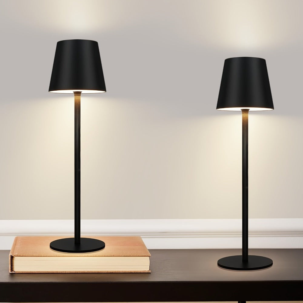 2 Lámparas de Mesa LED Inalámbricas - Lámpara de Noche táctil regulable, Lámpara de Mesa Negra, Lámpara de Noche USB Recargable de Metal para Mesita de Noche y Escritorio (Paquete de 2)