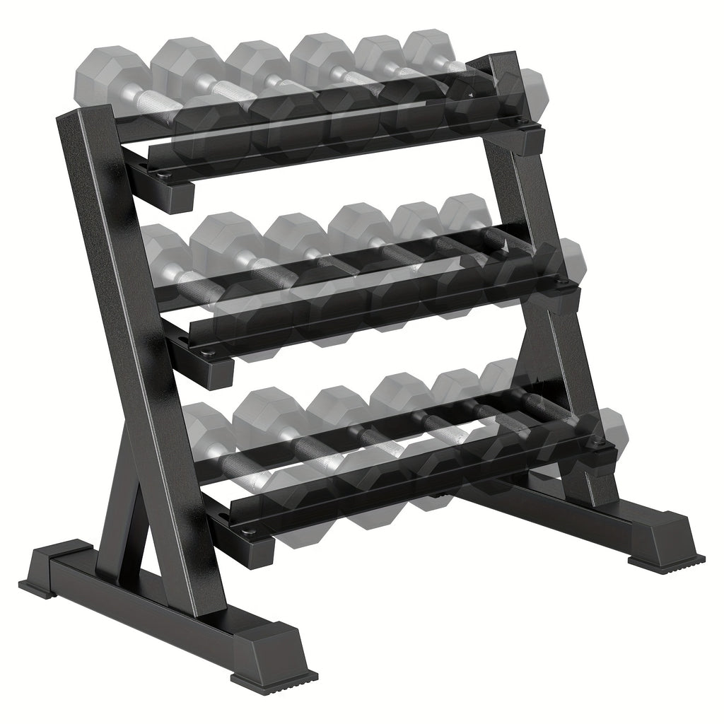 Soporte para mancuernas de 3 niveles, estante para pesas, almacenamiento para gimnasio en casa, 453.59 kg