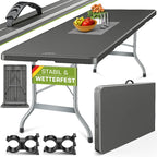 Mesa de Jardín Plegable Tillvex® 220x70 cm, Plástico | Mesa Buffet para 10 Personas con Asa de Transporte | Mesa de Camping Impermeable para Uso Exterior en Jardín, Terraza y Balcón