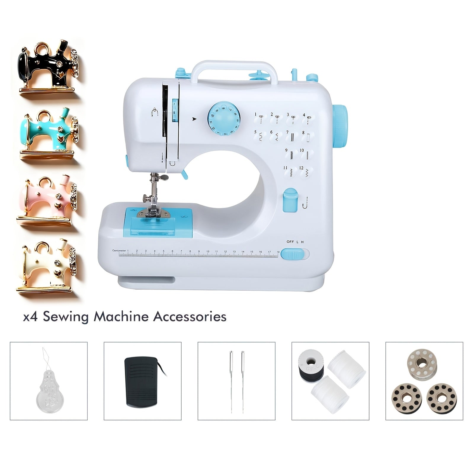 Mini Máquina de Coser para Principiantes, 12 Agujas Multifuncional para el Hogar, Portátil, de Doble Hilo, Inversión de Puntos, Dos Velocidades, Alimentada por Batería, (Batería No Incluida en el Paquete)
