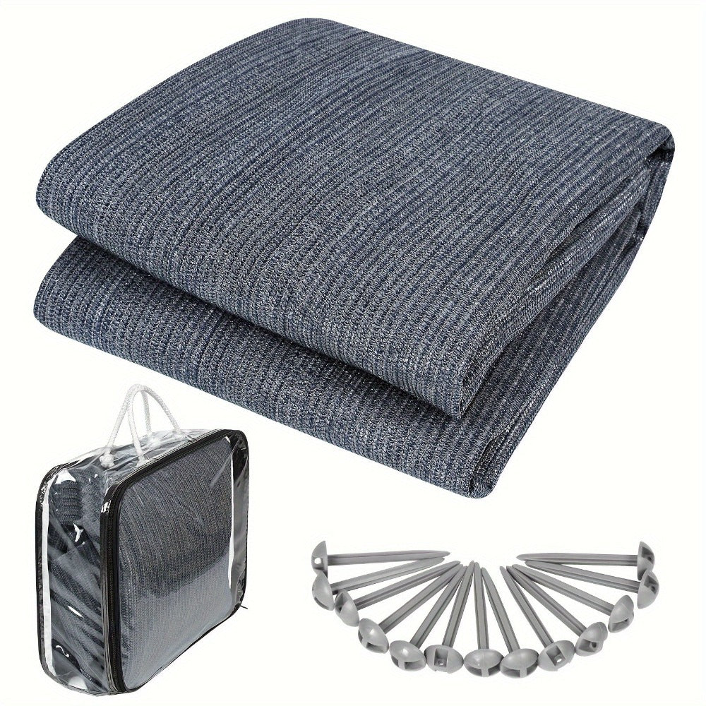 Alfombra para toldo antideslizante, alfombra de camping para exteriores, varios tamaños, suelo para tienda de campaña para caravana/motorhome con bolsa de transporte, orificios de fijación y clavijas (Gris Azul)