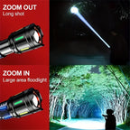 1 linterna recargable potente de alto lumen, 4 modos de iluminación, linterna LED zoomable, linterna de emergencia portátil de aleación de aluminio con pantalla electrónica, para emergencias comerciales, pesca, camping, exploración, caza, senderismo