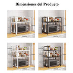 2/3 Niveles Soporte para microondas para encimera, Rejilla Para Horno Microondas Metal, Soporte Para Microondas Y Horno Cocina Con 4/8 Ganchos, Tiendas de condimentos, Adecuado para cocinas (Blanco / Negro)