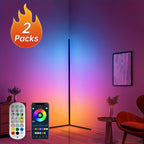 Lámpara de pie de esquina de 1/2 piezas, lámpara de pie LED de cambio de color, ajustable de 56 pulgadas (aprox. 142 cm) con sincronización de música, lámpara de esquina de iluminación ambiental moderna, con control remoto y por APP, modo creativo DIY y t