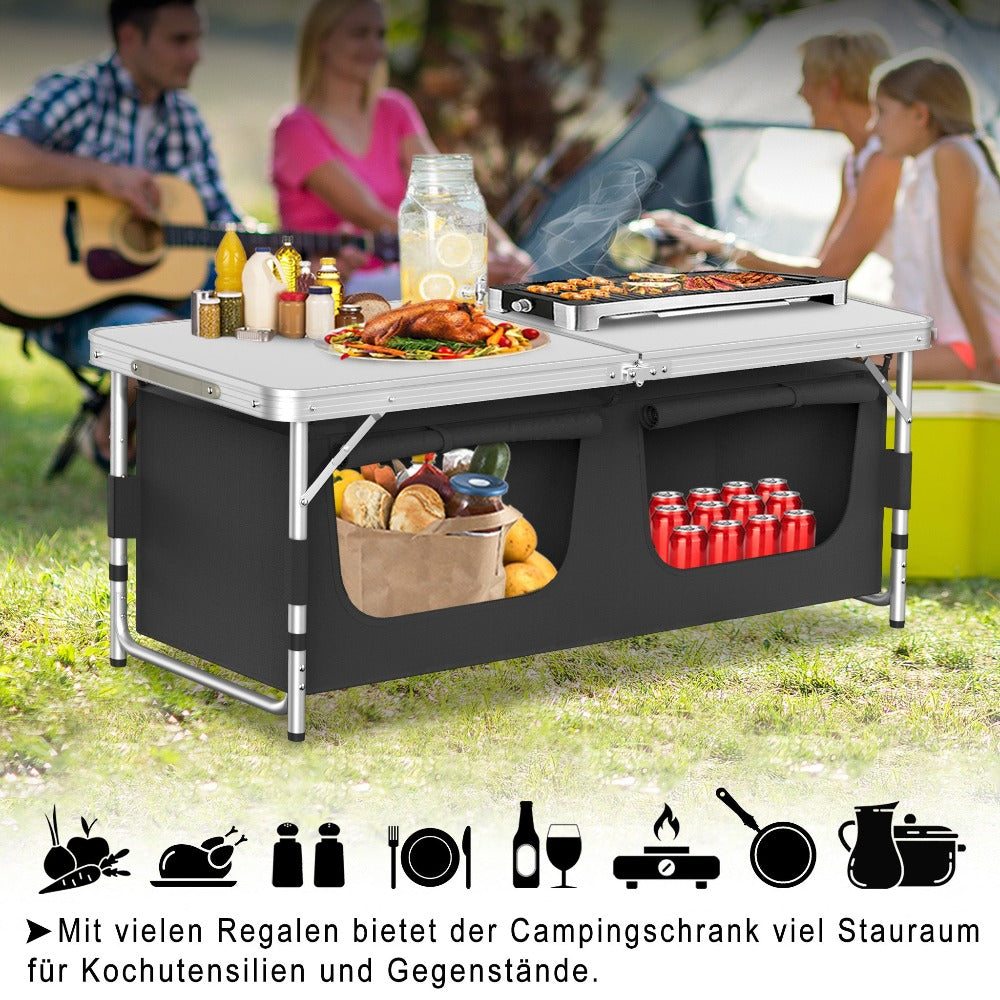 Set de Cocina Portátil para Camping con Gabinete Plegable, Completo con Bolsa de Transporte y Estructura de Metal, Ideal para Picnics, Salidas a la Playa, Viajes y Barbacoas, Mide 120X47X62Cm