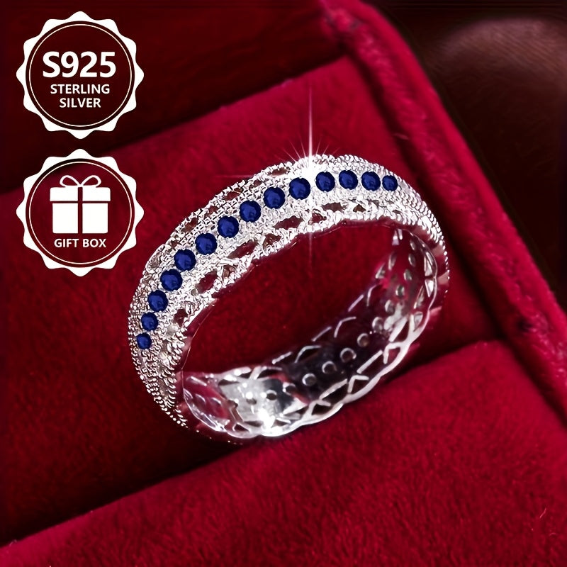Anillo de moda para mujer en plata de ley 925, elegante y con estilo, incrustado con circonita sintética, anillo de mujer de alto valor, adecuado para viajes de vacaciones, uso diario, es un regalo conmemorativo perfecto para amigos, con caja de regalo