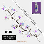 Luz LED de rama con mariposas 1.3 m | Para dormitorio, patio y decoración