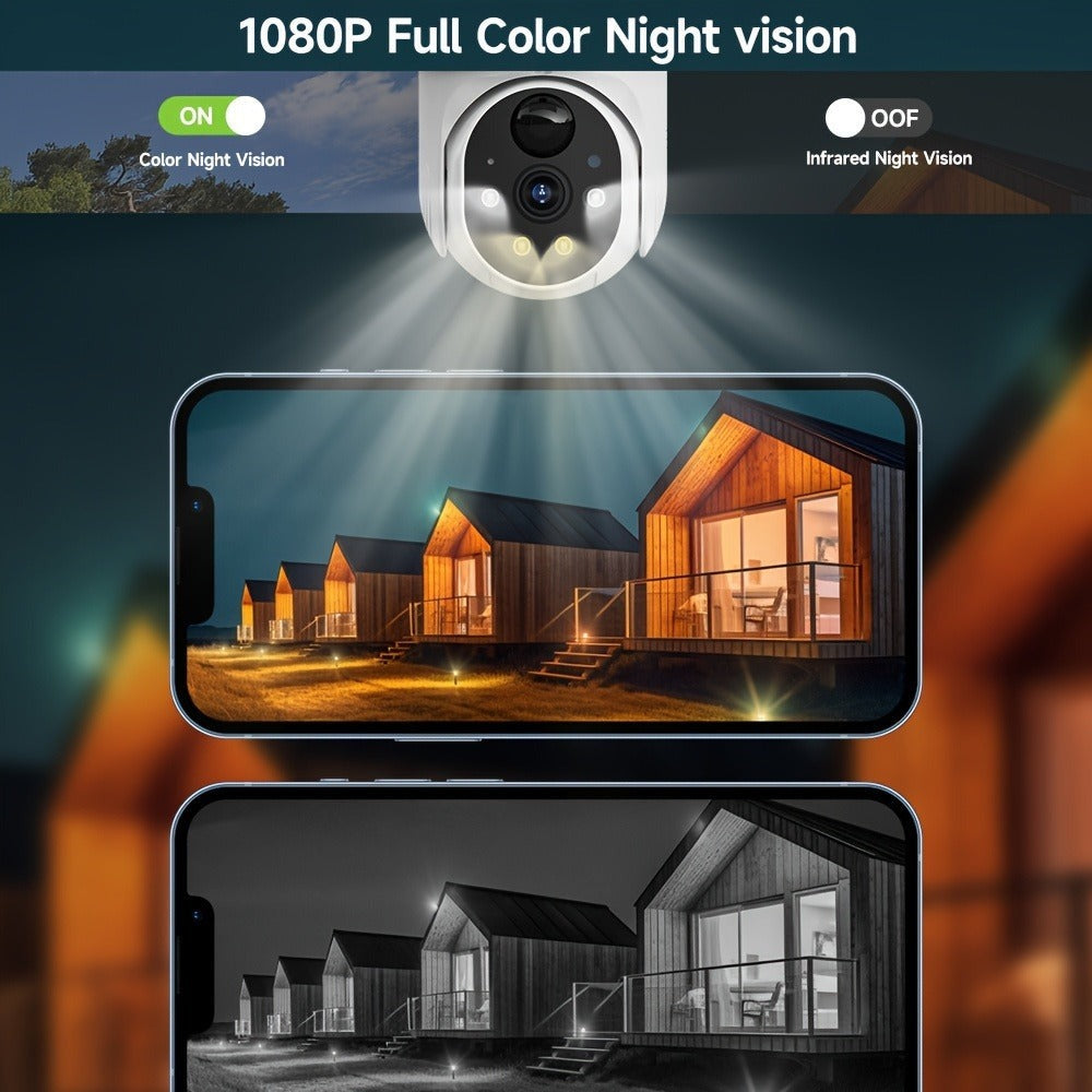 [Cámara de Seguridad Solar 4G LTE] Cámara de Vigilancia Inalámbrica Exterior con Energía Solar 1080P, Sistema de Cámara IP con Pan/Tilt, Alarma PIR, Detección de Humanoides, Visión Nocturna a Color, Audio Bidireccional, Tarjeta SIM Integrada (incluye 100M