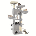 Rascador para Gatos Grande de 185 cm con 6 Postes para Rascar, 3 Cuevas, 2 Plataformas de Observación, 2 Cestas, 4 Pelotas de Peluche, Rascador Multinivel para Gatos