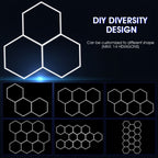 Paquete de 14 luces LED hexagonales con bordes - Luces de garaje, 680W 72420LUMEN luz blanca fría 6500K, iluminación de techo LED hexagonal para garaje, estudio, almacén, taller de detallado de autos