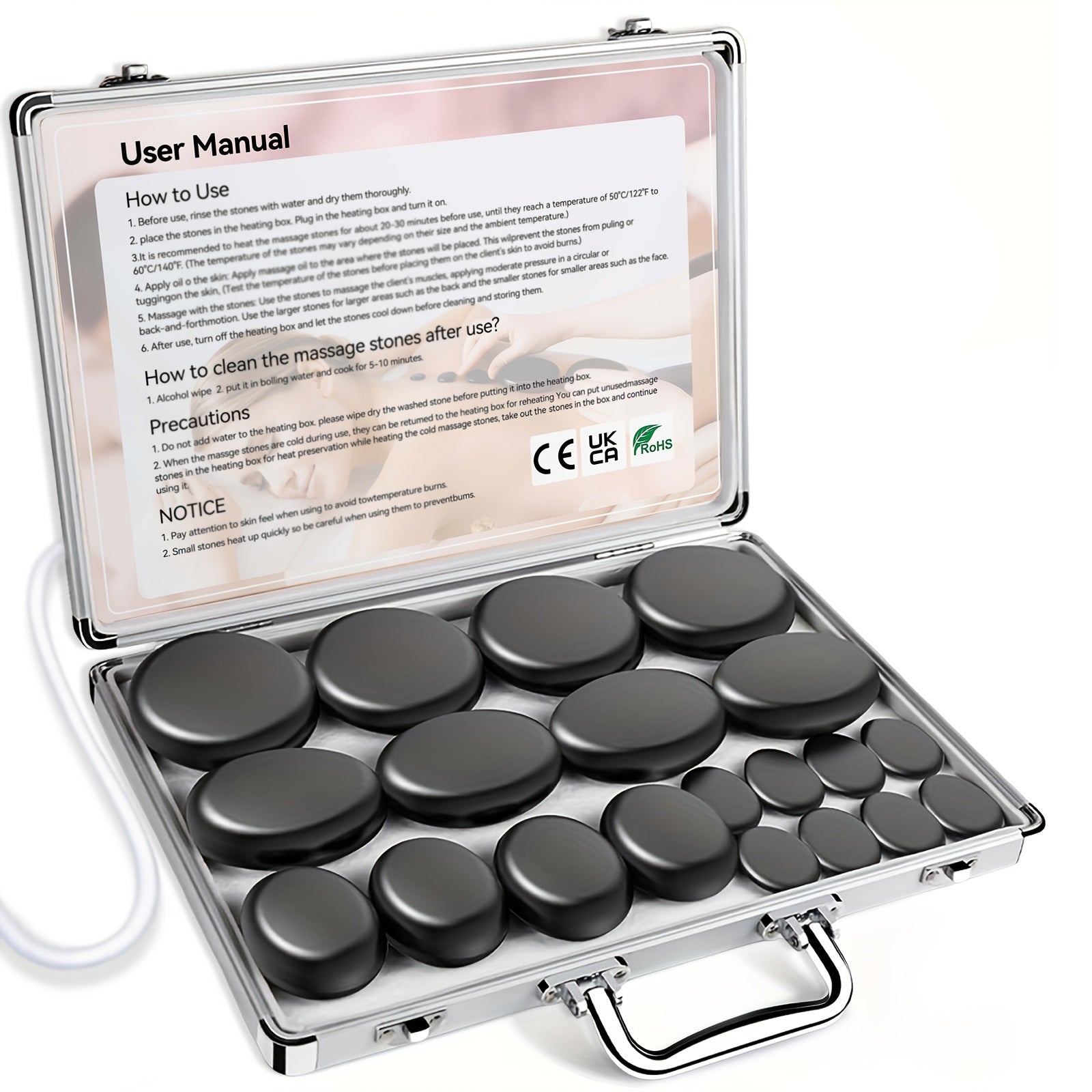 Juego de masaje con piedras calientes con control de temperatura - Kit calentador de piedras calientes de basalto de 10 piezas / Kit calentador de piedras calientes de basalto de 20 piezas, herramientas profesionales de masaje de spa, apto para masaje de
