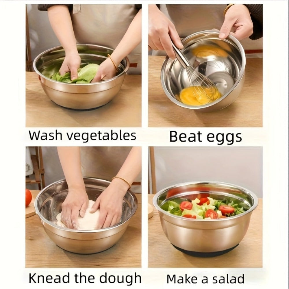 26 tazones para ensalada con tapas, 6 tazones mezcladores de acero inoxidable, 3 accesorios de cuchillo mezclador, 17 herramientas de cocina prácticas, antideslizantes, gadgets de cocina resistentes al óxido para ensaladas y más