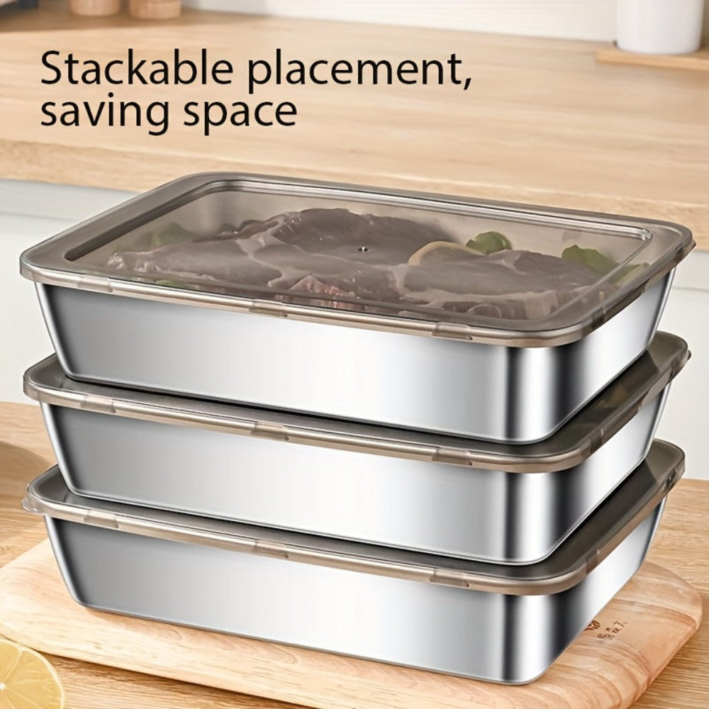 Juego de 6 recipientes de acero inoxidable para alimentos, apilables con tapas, aptos para microondas, con tapa abatible, cuadrados, adecuados para ensaladas, frutas, almacenamiento de alimentos, organizador de cocina, conservación de la frescura en el re
