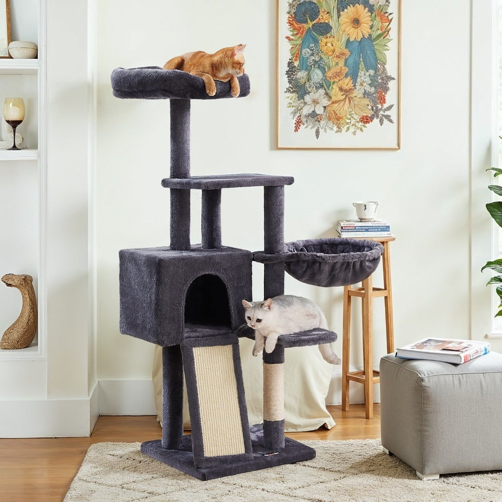 Árbol para Gato de 135 cm, Torre Pequeña con Postes Rascadores, Paraíso de los gatos