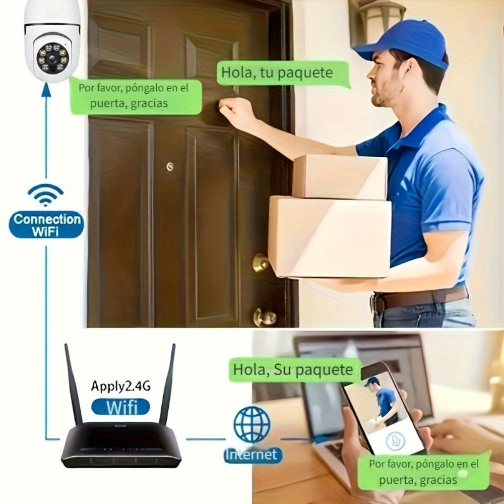 1pc Cámara de Seguridad 1080P HD Ease Life APP, Cámara Exterior Resistente a la Intemperie, Cámara Inalámbrica Wifi con Bombilla de 2.4Ghz, Enchufe de Luz E27 de 360°, Visión Nocturna a Todo Color, Detección de Movimiento, Vigilancia Doméstica, Regalo de
