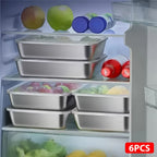 Juego de 6 recipientes de acero inoxidable para alimentos, apilables con tapas, aptos para microondas, con tapa abatible, cuadrados, adecuados para ensaladas, frutas, almacenamiento de alimentos, organizador de cocina, conservación de la frescura en el re