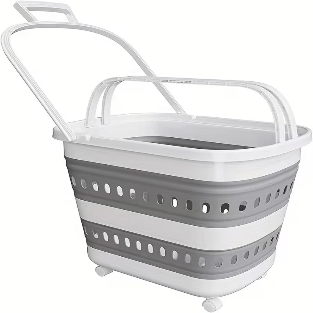 Cesta de Ropa Retráctil y Plegable con Ruedas - 45 Litros - Blanco Gris