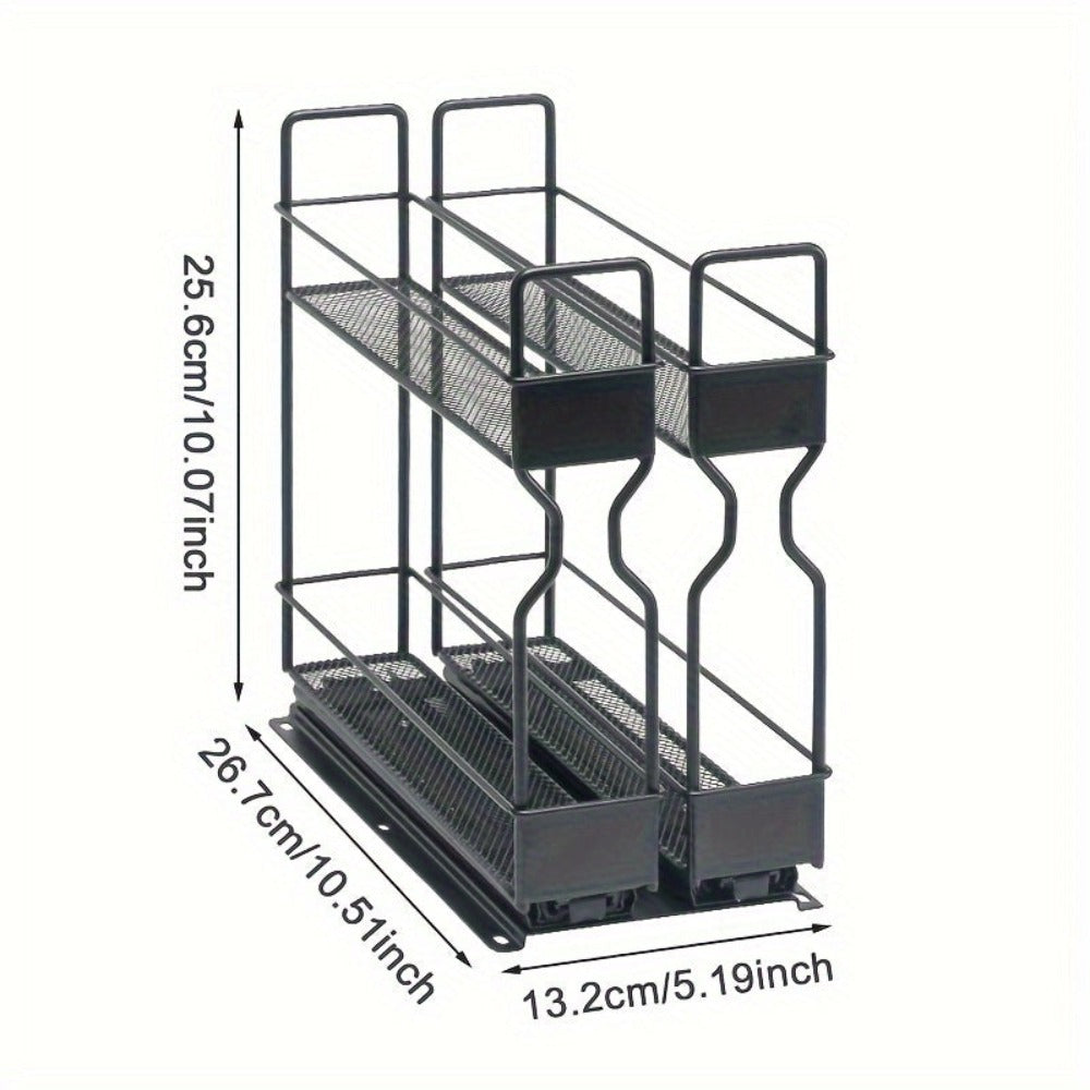 1 pza. Estante extraíble para especias de cocina con doble deslizamiento en color negro - Almacenamiento de especias que ahorra espacio con estante multiusos para encimera y armario - Amplía el almacenamiento con doble capa y elegante acabado en negro