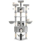 Árbol para gatos de 220 cm de varias capas con 3 casitas para gatos, 3 plataformas, 3 hamacas, 8 postes de sisal, 1 bola de pelo y 1 cuerda de sisal