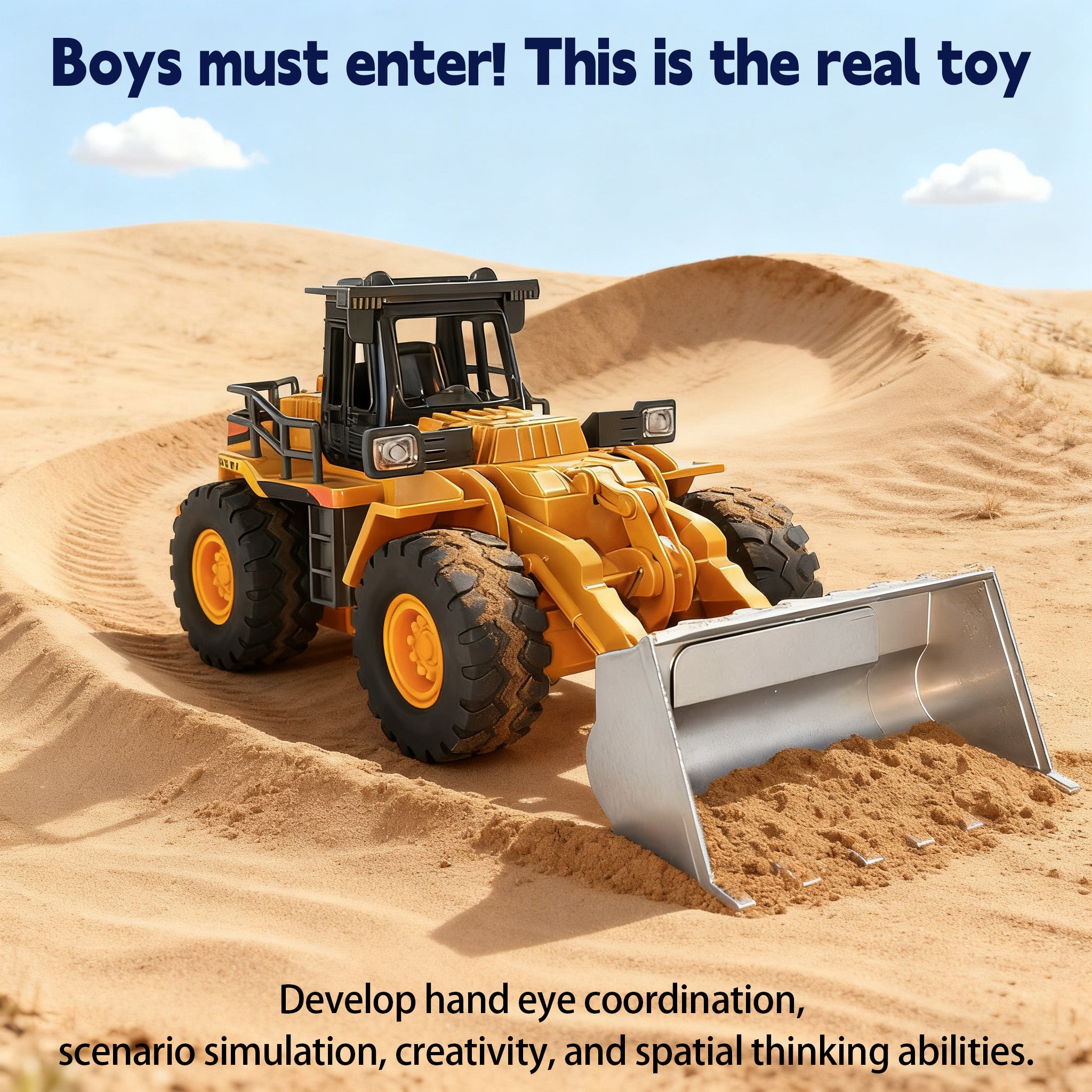 Cargadora a control remoto - Camión de juguete bulldozer a control remoto con operación de simulación de cucharón hidráulico, Colección de modelos de tractor de construcción de vehículos de ingeniería para niños y niñas