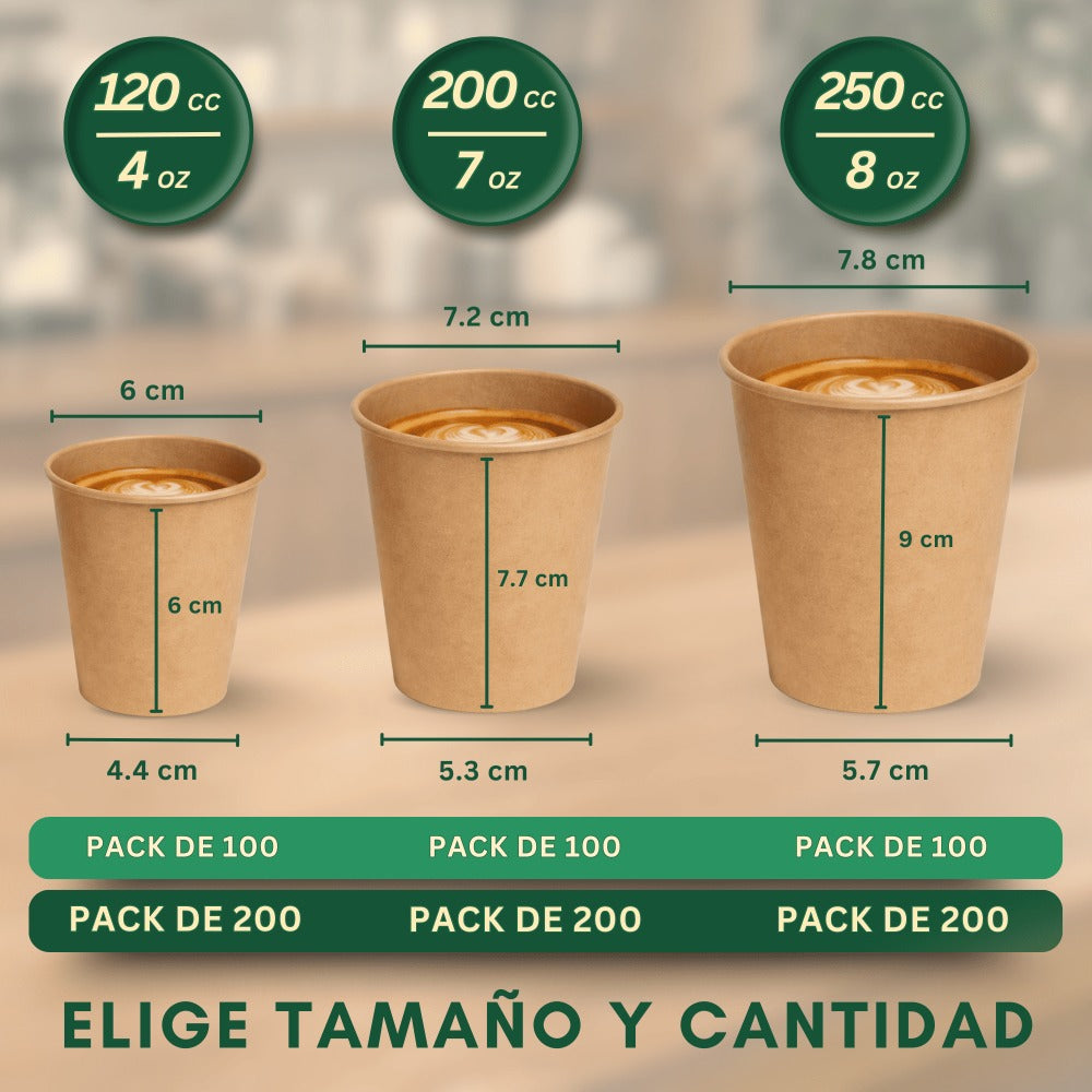Vasos de Cafe Desechables de Cartón Kraft – Mayor Gramaje y Resistencia al Calor – Ideales para Café para Llevar en Hostelería y Eventos - LAN&LAN