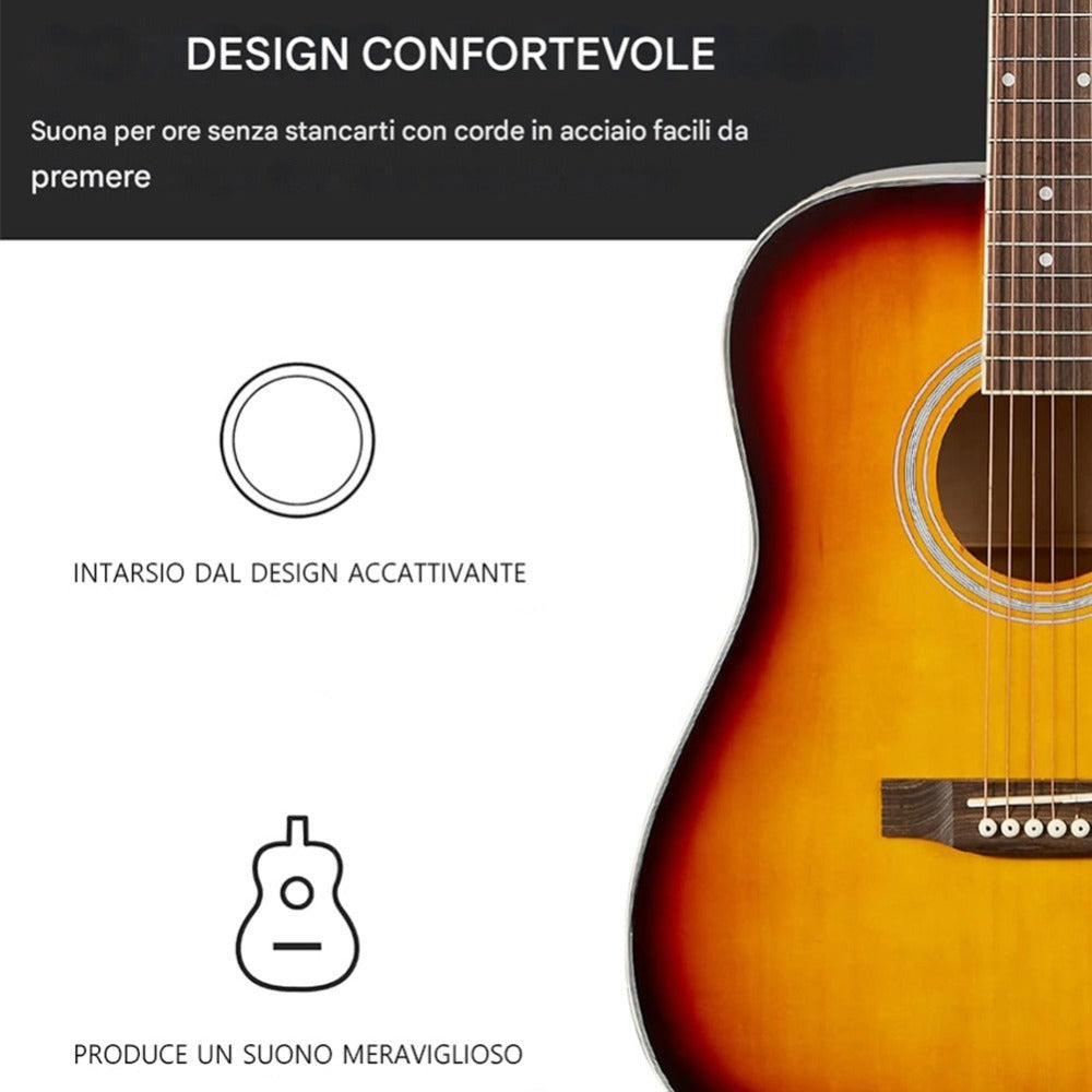 BAKAJI Guitarra Acústica Eléctrica de 41 Pulgadas con Estuche, Kit de Reemplazo de Cuerdas, Púas, Cable de Amplificador y Correa, Guitarra Folk Cutaway para Adultos y Principiantes