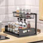 Organizador Cocina Almacenamiento de metal debajo del fregadero, organizador de cocina de 2 niveles con cajón de almacenamiento deslizante, organizador debajo del fregadero con ventosas mejoradas