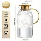 Bandesun 1/2 piezas Jarra de Vidrio con Tapa, 68Oz/2 Litros Jarra de Agua Vintage, Jarra de Agua de Vidrio para Infusión Fría, Café, Limonada, Té Helado, Bebida, Jarra de Vidrio Resistente al Calor, Jarra para Servir Bebidas, Dispensador de Bebidas, Diseñ