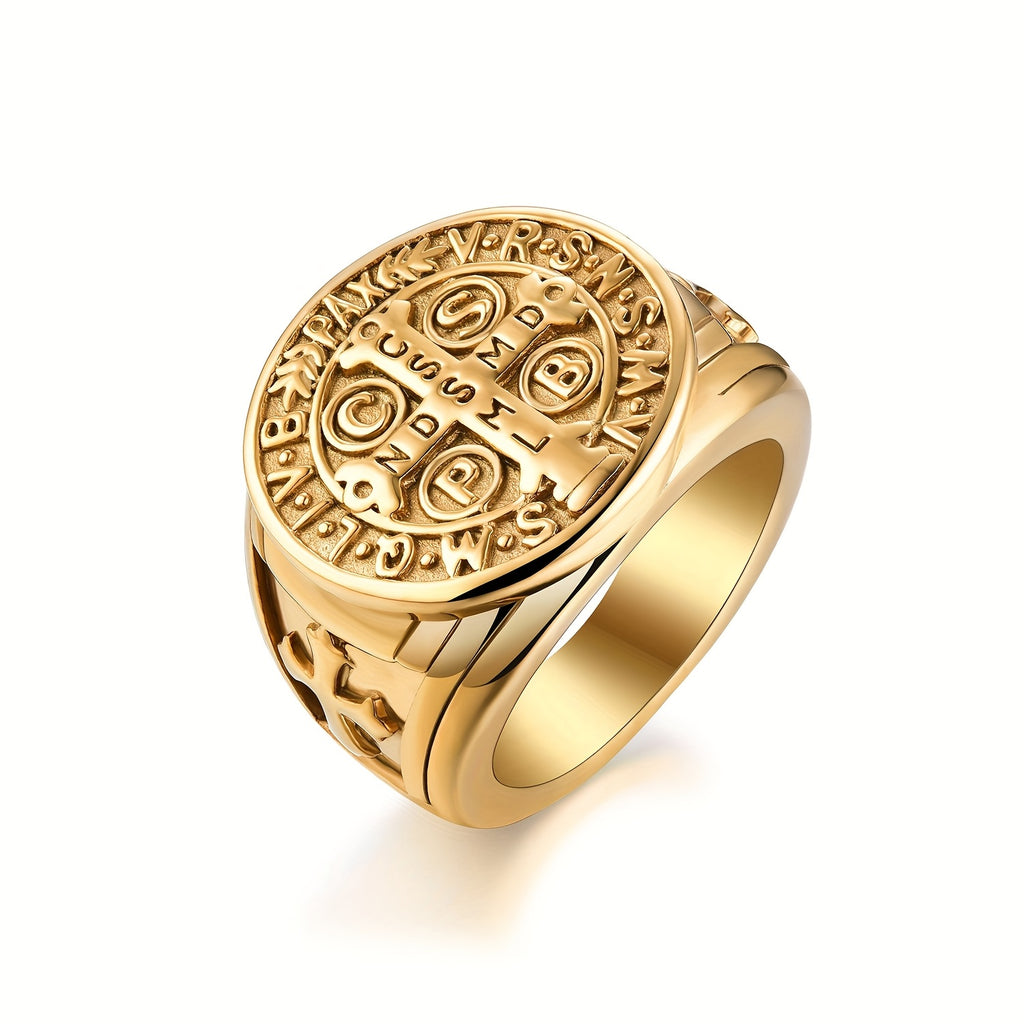 Anillo de acero inoxidable para hombre con tarjeta sagrada de exorcismo vintage