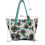 MEJORADA Bolso de Playa Grande con Estampado Colorido y Flecos, Estilo Tote con Forro Interior, Tamaño 55x35x20 cm - Ideal para Playa, Piscina y Viajes