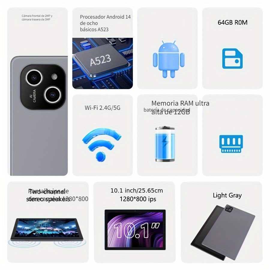 Tablet | Tablet de 10.1 pulgadas con sistema operativo Android 14, Tablet 2 en 1 con teclado, ratón, funda protectora, lápiz óptico, 64GB ROM +