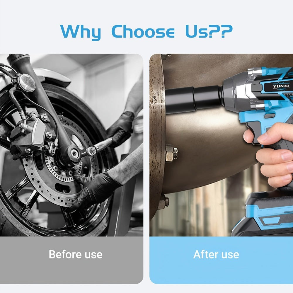 Llave de impacto eléctrica sin escobillas de alto torque, llave inalámbrica con batería de litio, kit eléctrico multifuncional opcional, agarre ergonómico, herramienta profesional portátil, adecuada para reparación de automóviles y juego de herramientas p