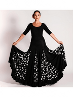 Falda flamenca de tiro alto (bajo pecho) negra con lunares rojos o blancos | Cintura elástica adaptable