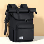 RAINSMORE Roll-Top Backpack Mochila para Hombre para Portátil de 17 pulgadas Mochila de Estudiante Mochila de Gran Capacidad Ideal para Universidad Trabajo Viajes y Ocio Negro 17.3-inch