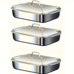Juego de Bandejas para Hornear de Acero Inoxidable, Bandeja Metálica con Tapa, Diseño de Bordes Altos para Mayor Capacidad, Resistente al Calor hasta 230°C, Fácil de Limpiar, Bandeja para Asar Adecuada para Guisos/Lasaña/Pollo/Verduras