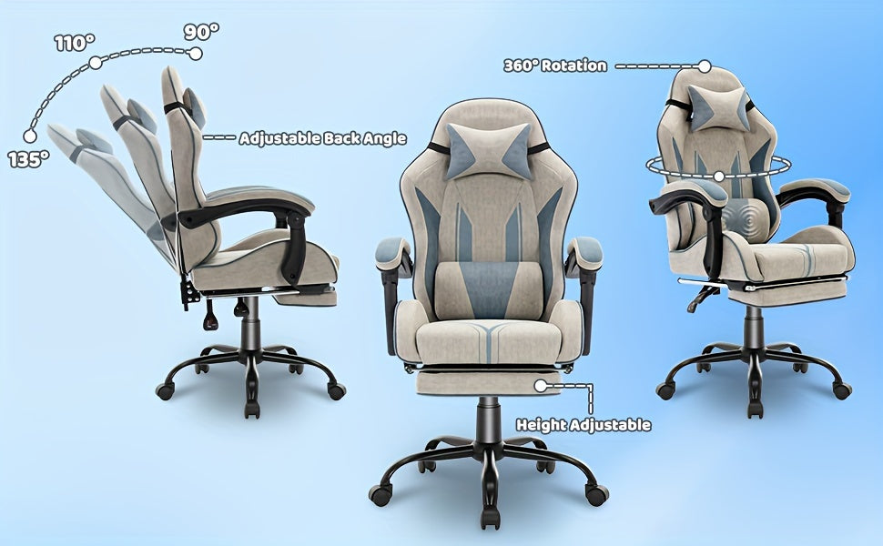 Silla Gaming Ergonómica con Reposapiés y Soporte Lumbar Ajustable, Ideal para Adultos en la Oficina en Casa o Configuración de Gaming - Color Gris