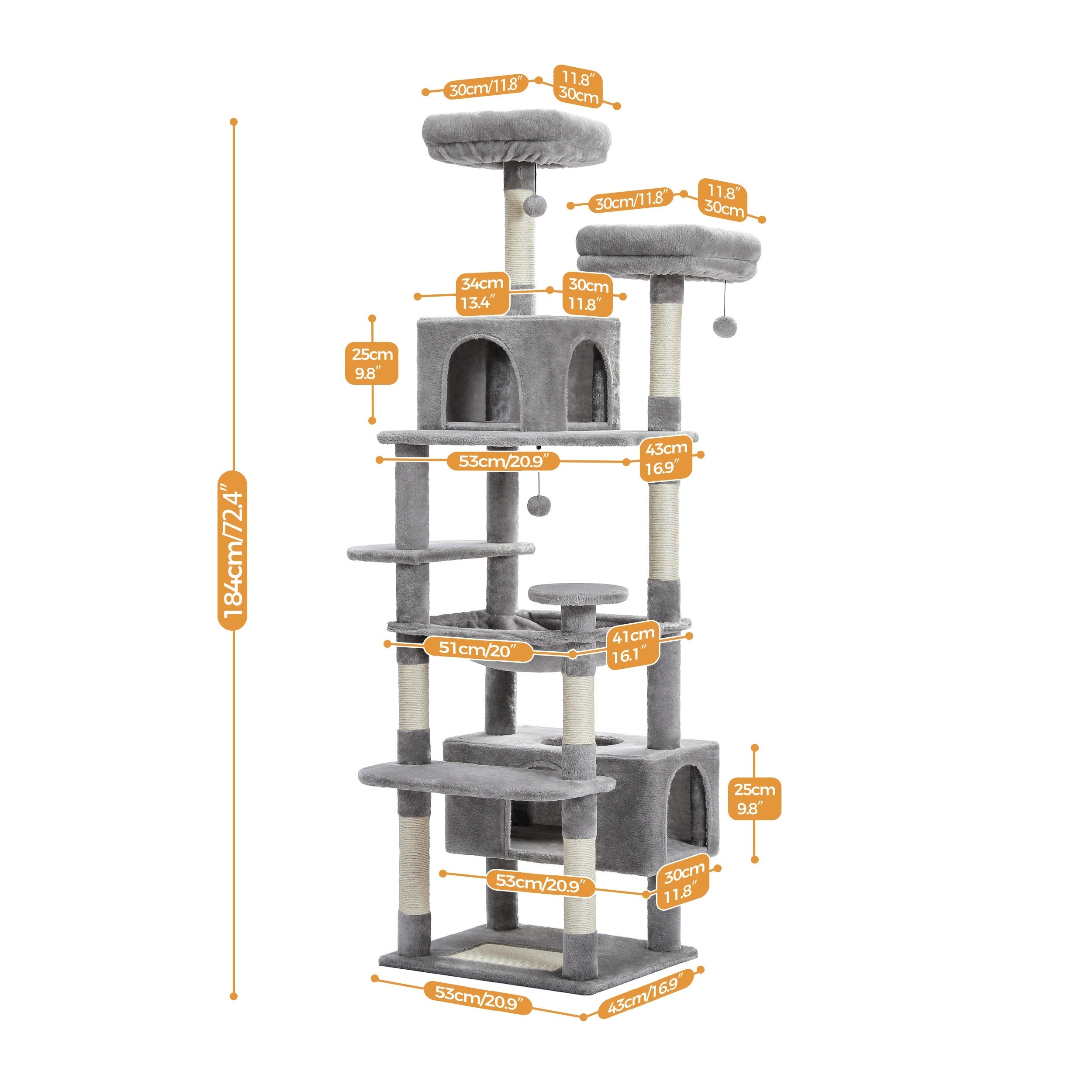 Árbol rascador para gatos 184 cm | Juego descanso escalada y cuidado de uñas