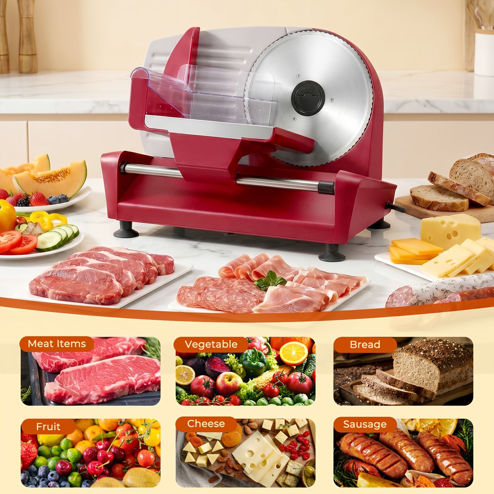 Rebanadora eléctrica de alimentos ajustable | Carne queso pan cocina y hostelería