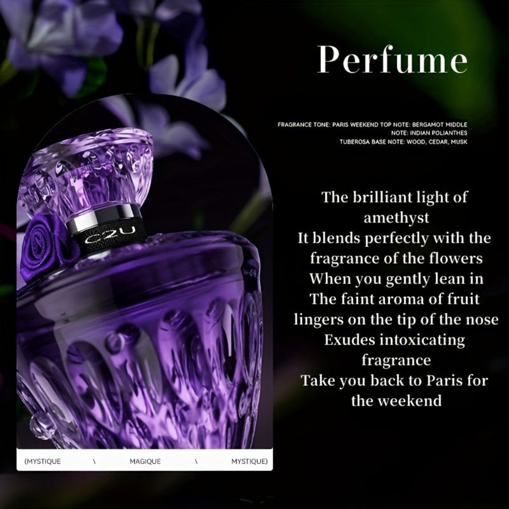 Indúlgate en el lujoso aroma del perfume Amethyst Lady, inspirado en joyas, presentado en una botella de vidrio púrpura - Con un aroma de esmeralda creada, 75ml/2.55oz, aroma floral fresco de larga duración, el regalo perfecto para las fiestas