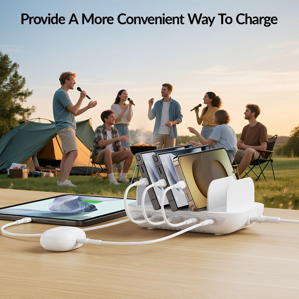 Soopii Hub de Carga Multi-Dispositivo de 5 Puertos, con 2 Puertos PD de 20W para Carga Rápida y 3 Puertos USB Compatibles con iPhones, iPhone 17, Smartphones, Tablets y Más. Incluye un Organizador de Cables, Perfecto para Regalos de Navidad. (Cables No In