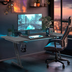Mesa Gaming Mesa Gaming Escritorio Negro Tapa de Fibra de Carbono Mesa de Ordenador Gamer Mesa de PC Ergonómica con Agujero para Cables