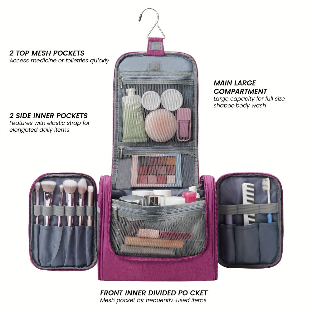Bolsa de Aseo Colgante con Múltiples Bolsillos y Gancho, Organizador de Maquillaje Elegante para Mujeres y Hombres, Cierre de Cremallera Duradero, Diseño con Asa Superior, Bolsa de Viaje para Aseo, Regalo de Navidad